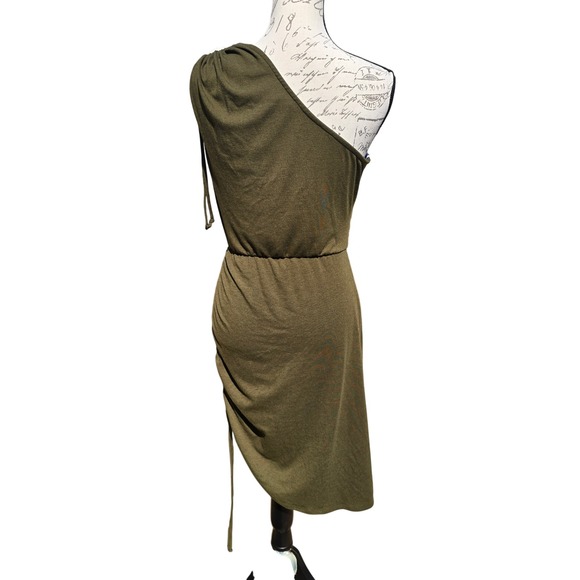 Lulus Olive Green One Shoulder Mini Dress Ruched Drawstring Bodycon Party Medium - Picture 5 of 11